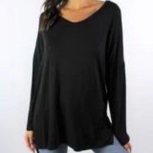 Long Sleeve Uneven Hem Round Neck Top